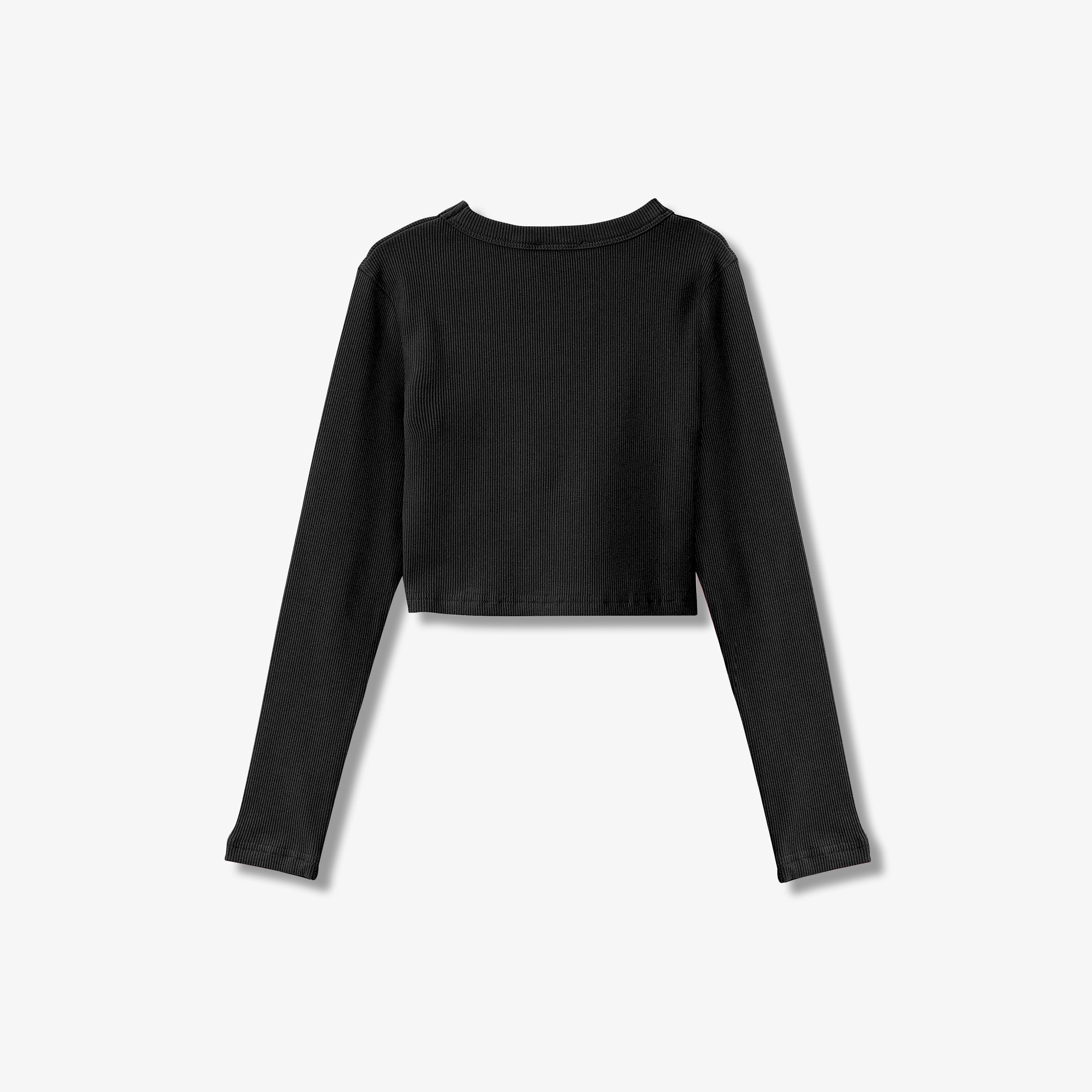 SPORTY COTTON RIBBED CROP TOP - LONG SLEEVE