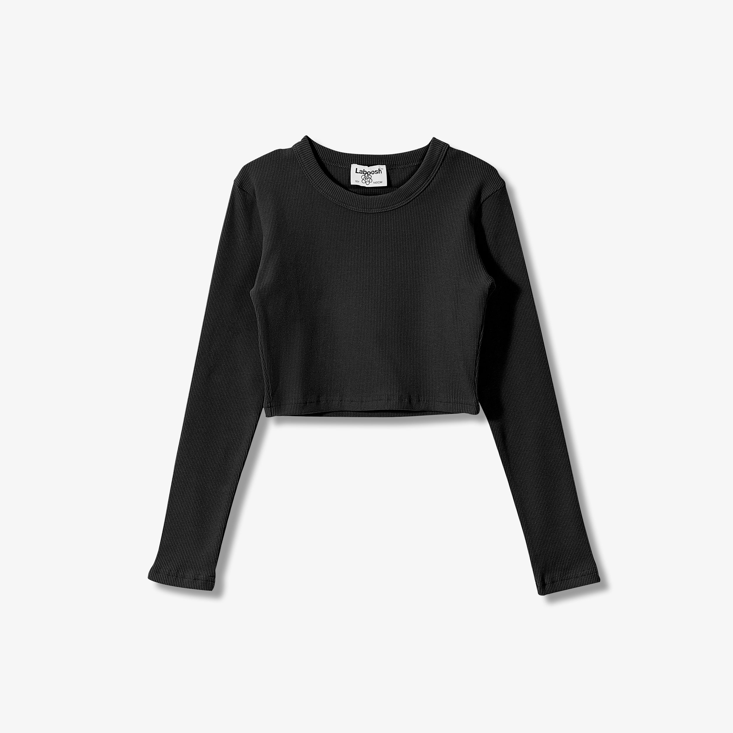 SPORTY COTTON RIBBED CROP TOP - LONG SLEEVE