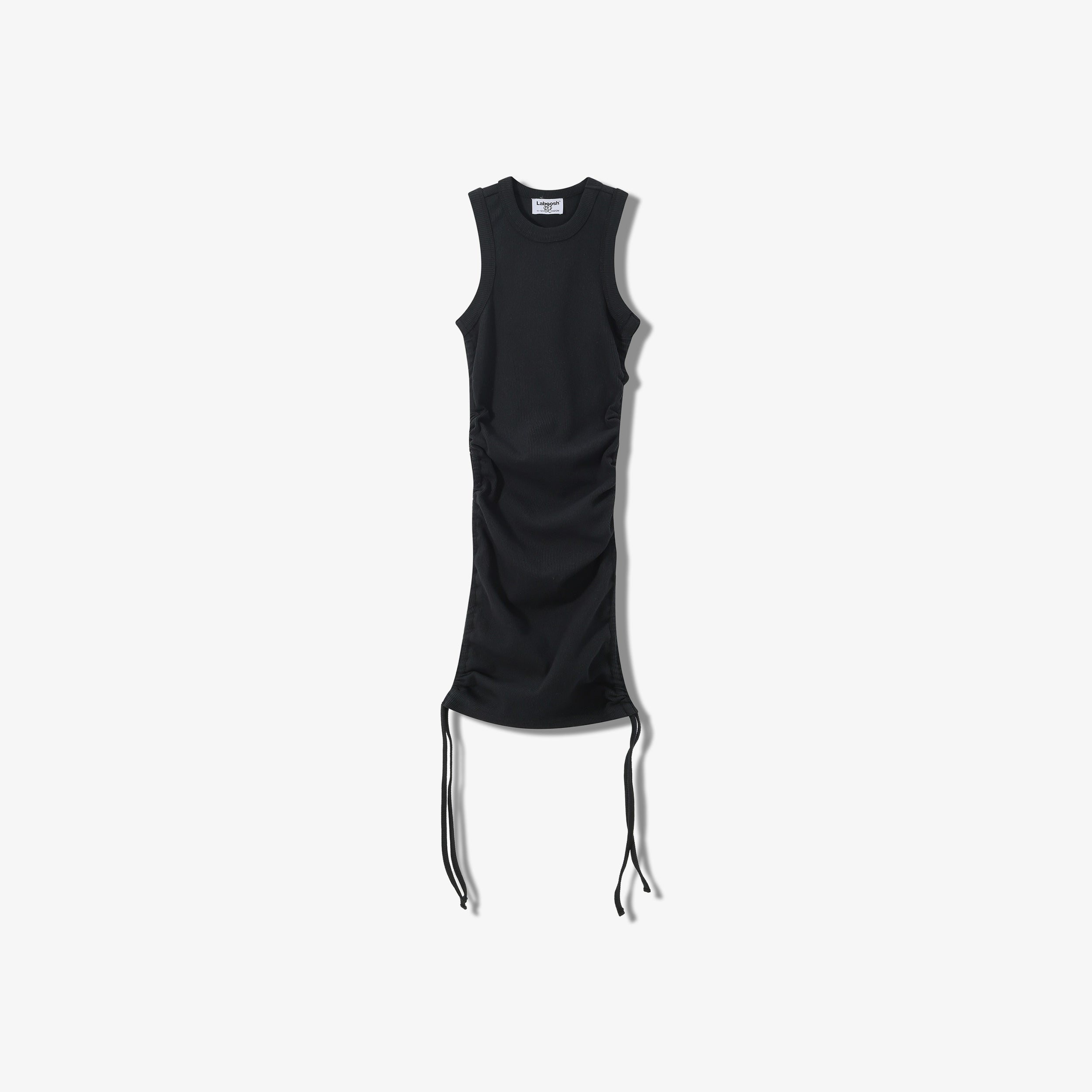 ESSENTIAL COTTON RIBBED RUCHED DRESS -  SLEEVELESS