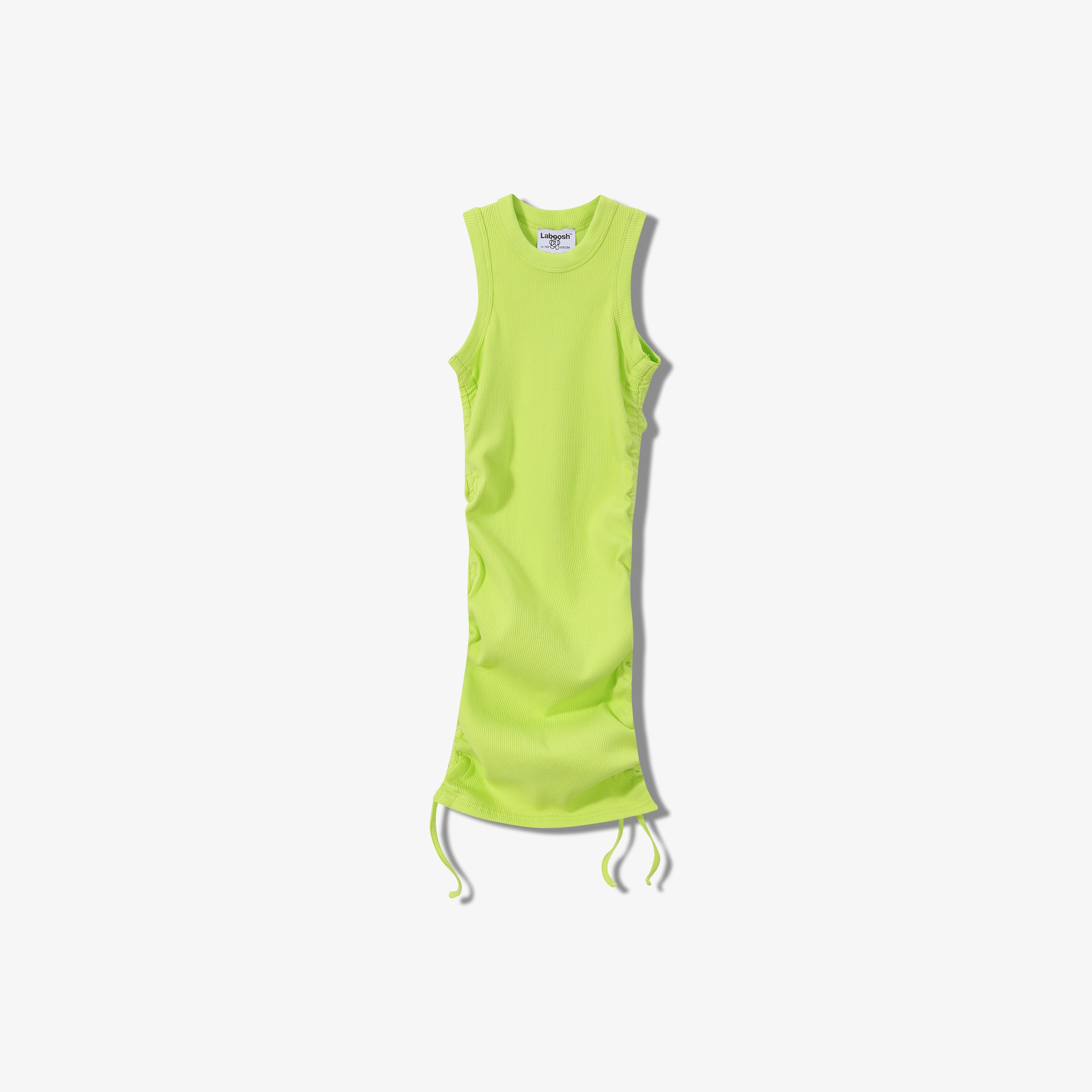 SPORTY COTTON RIBBED RUCHED DRESS -  SLEEVELESS