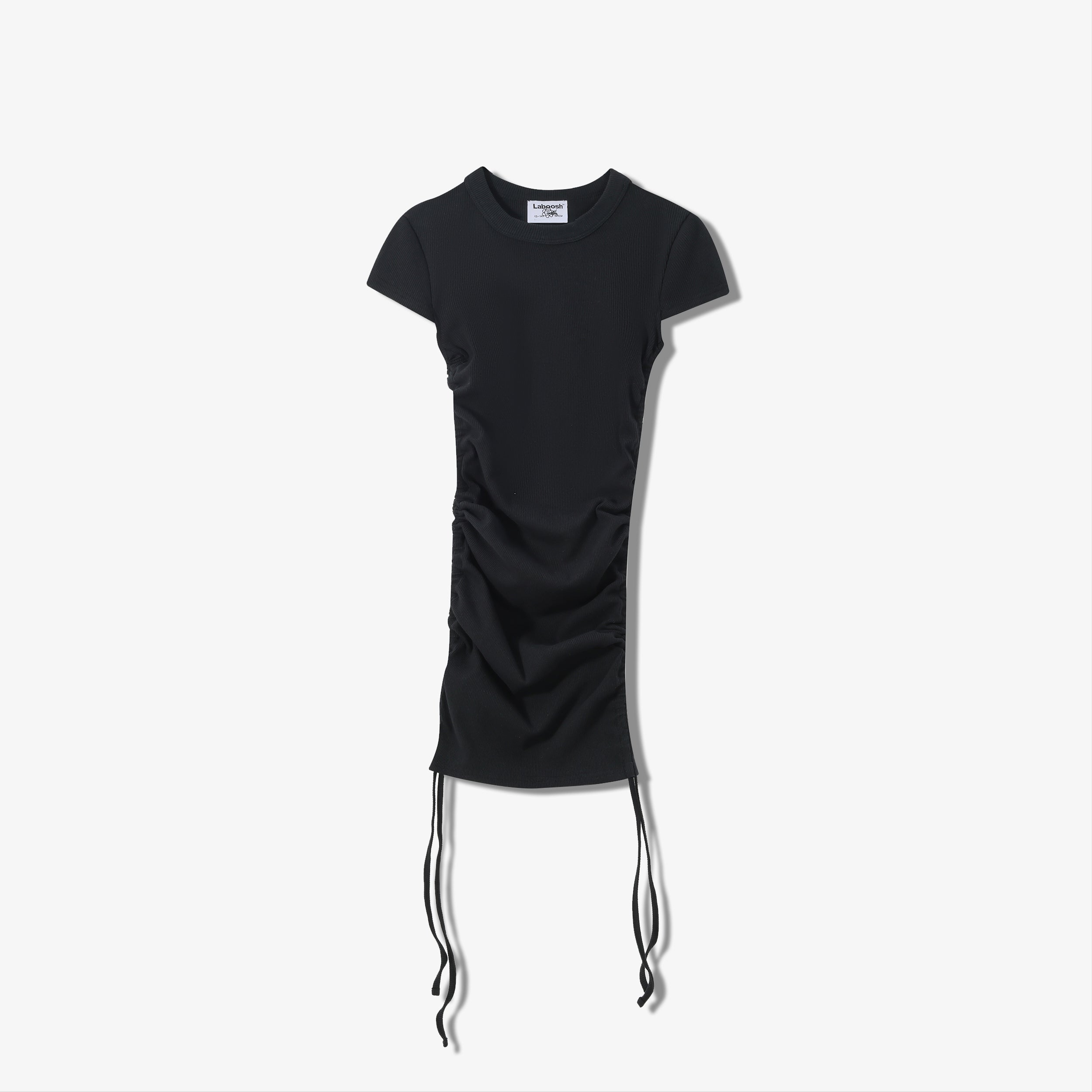 ESSENTIAL COTTON RIBBED  SHORT SLEEVE RUCHED DRESS