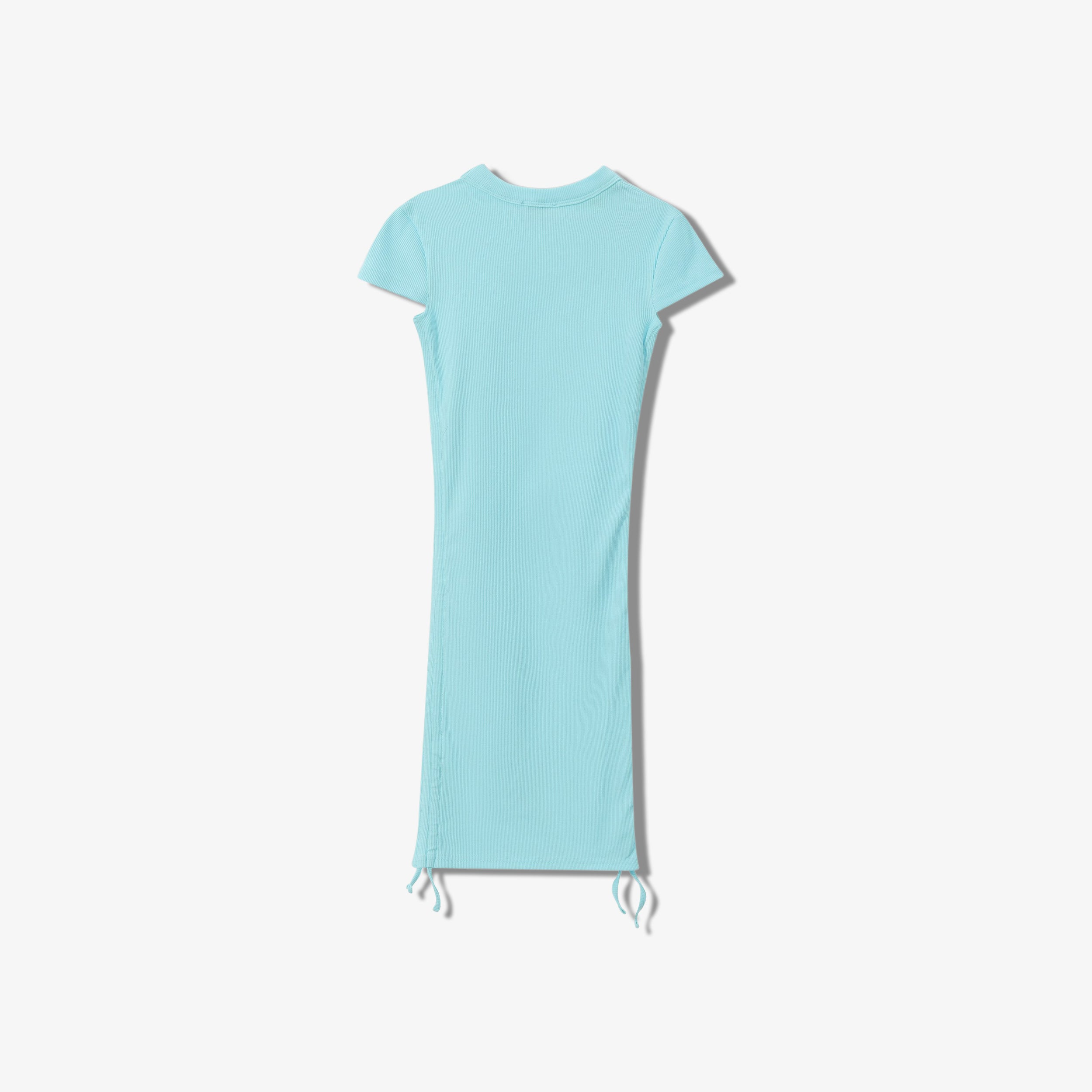 ESSENTIAL COTTON RIBBED  SHORT SLEEVE RUCHED DRESS