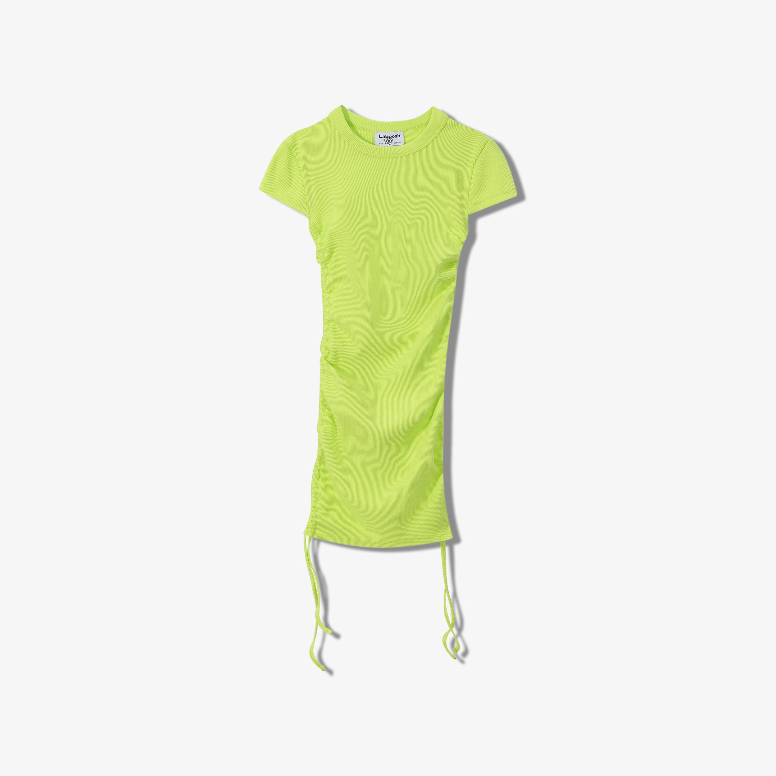 SPORTY COTTON RIBBED  SHORT SLEEVE RUCHED DRESS