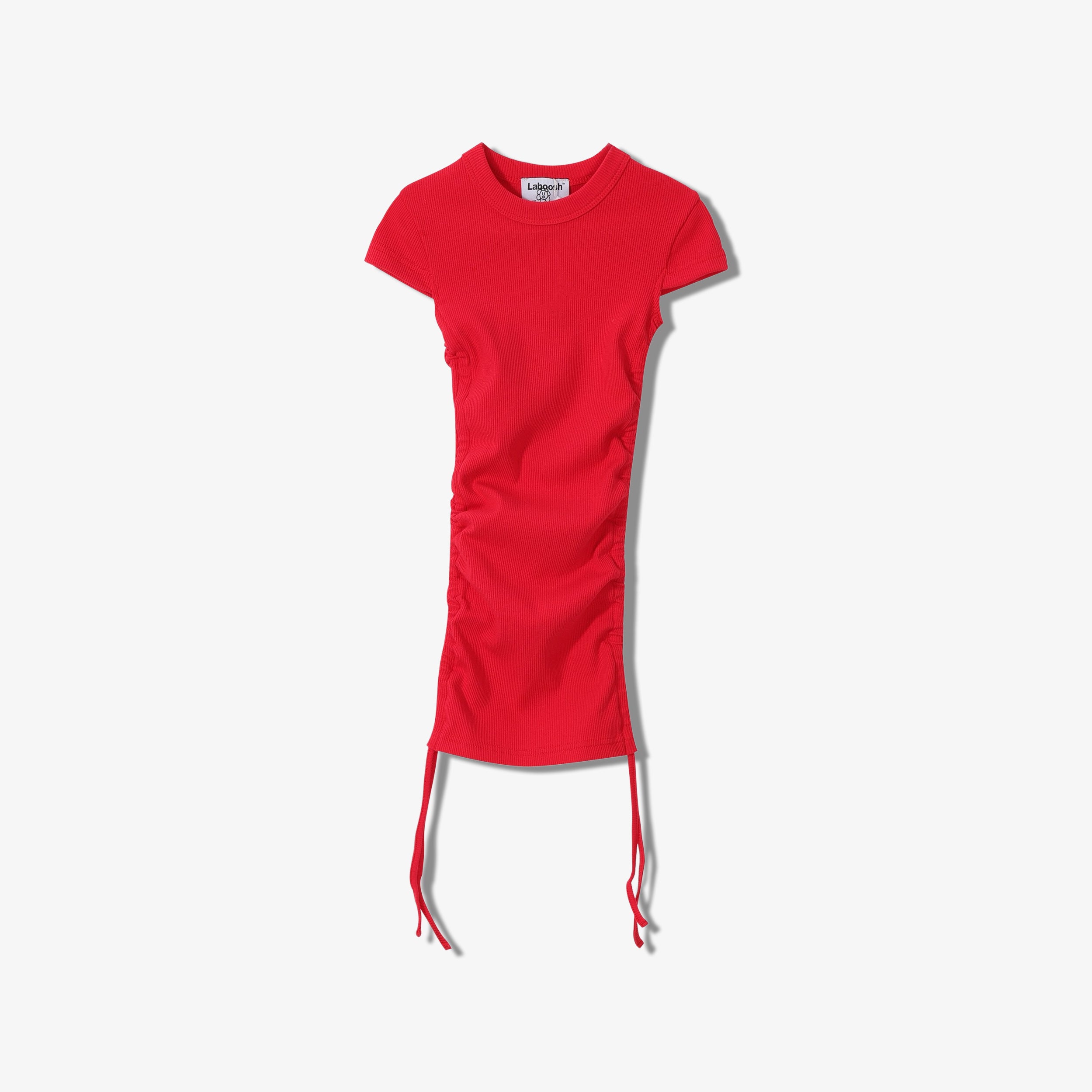 ESSENTIAL COTTON RIBBED  SHORT SLEEVE RUCHED DRESS