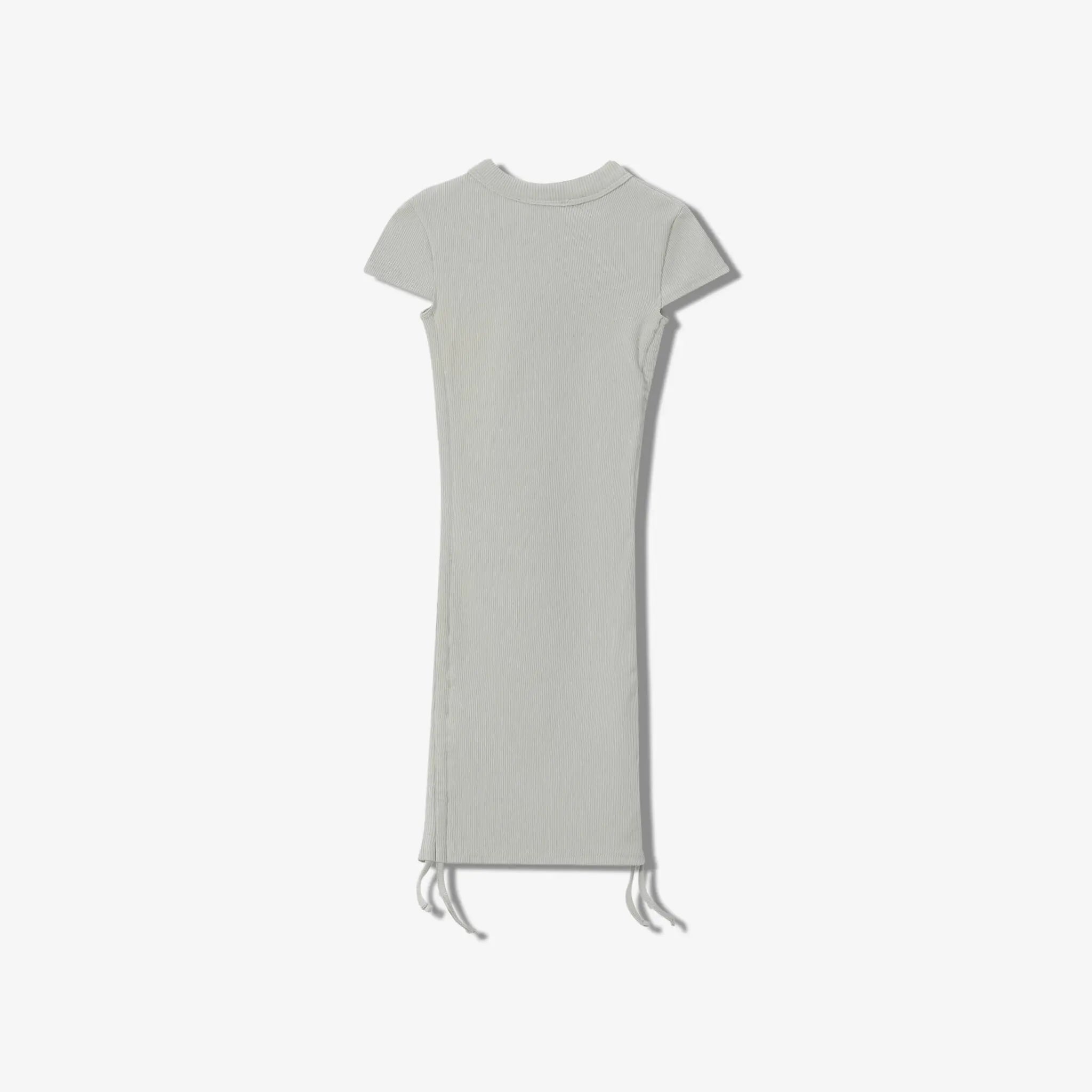 SPORTY COTTON RIBBED SHORT SLEEVE RUCHED DRESS