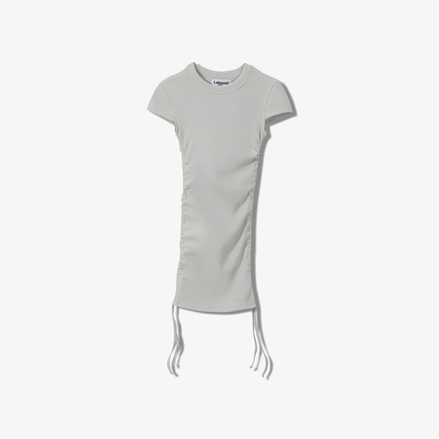 SPORTY COTTON RIBBED SHORT SLEEVE RUCHED DRESS
