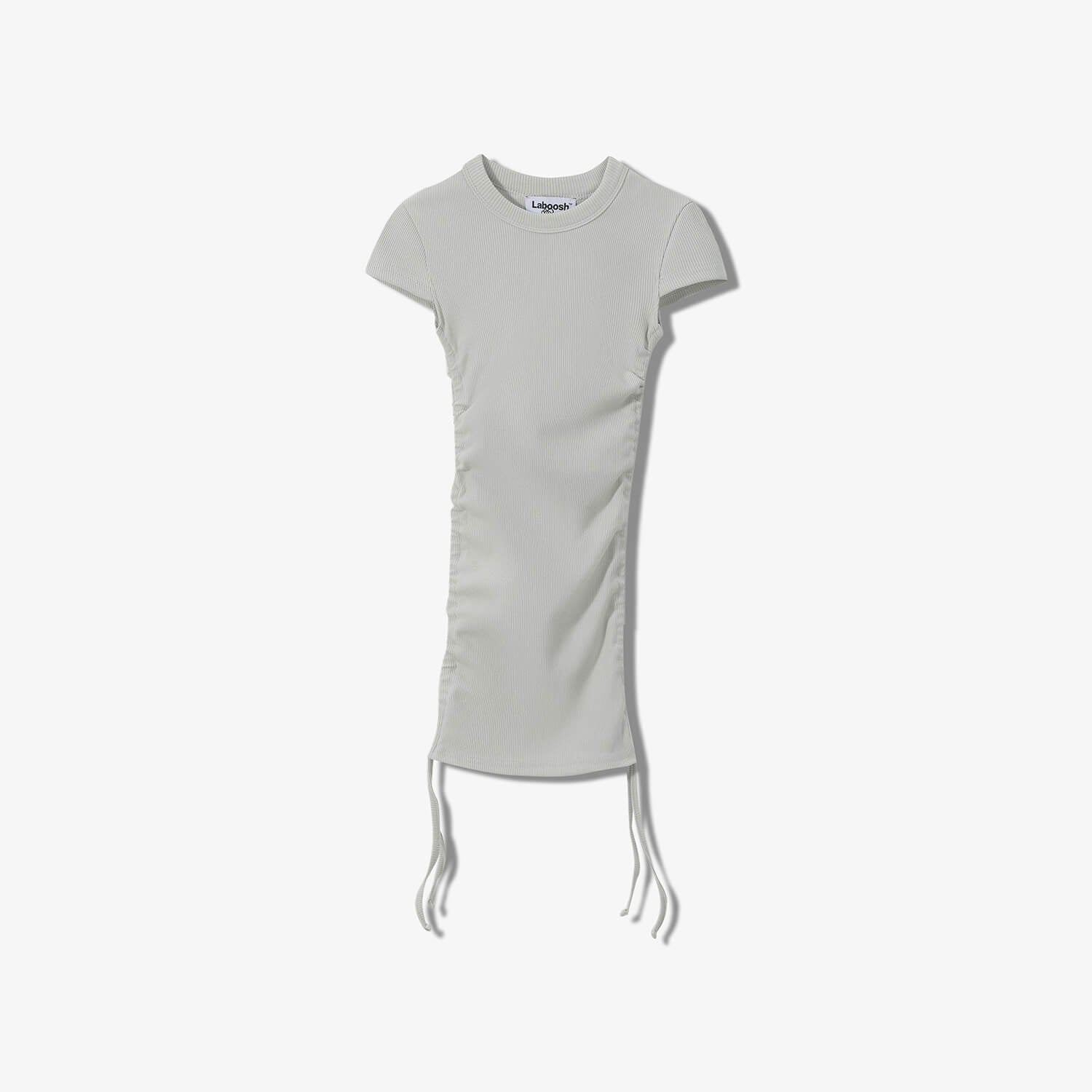 ESSENTIAL COTTON RIBBED  SHORT SLEEVE RUCHED DRESS