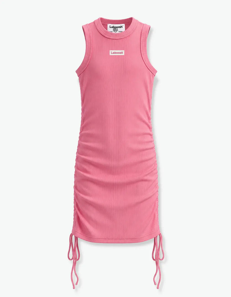 Ribbed Ruched Tank Dress, Pink Lemonade — alt view