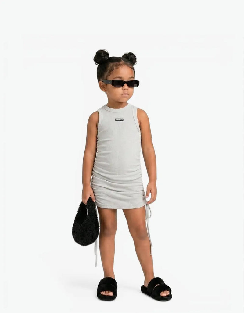 Ribbed Ruched Tank Dress, Cloud