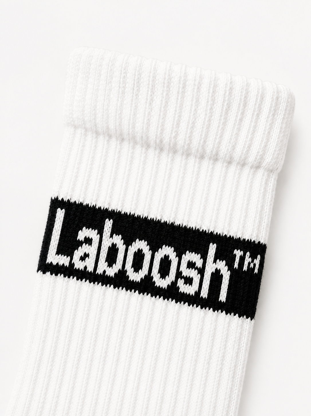 White Crew Socks – Black Box Logo Ribbed Socks | Laboosh™