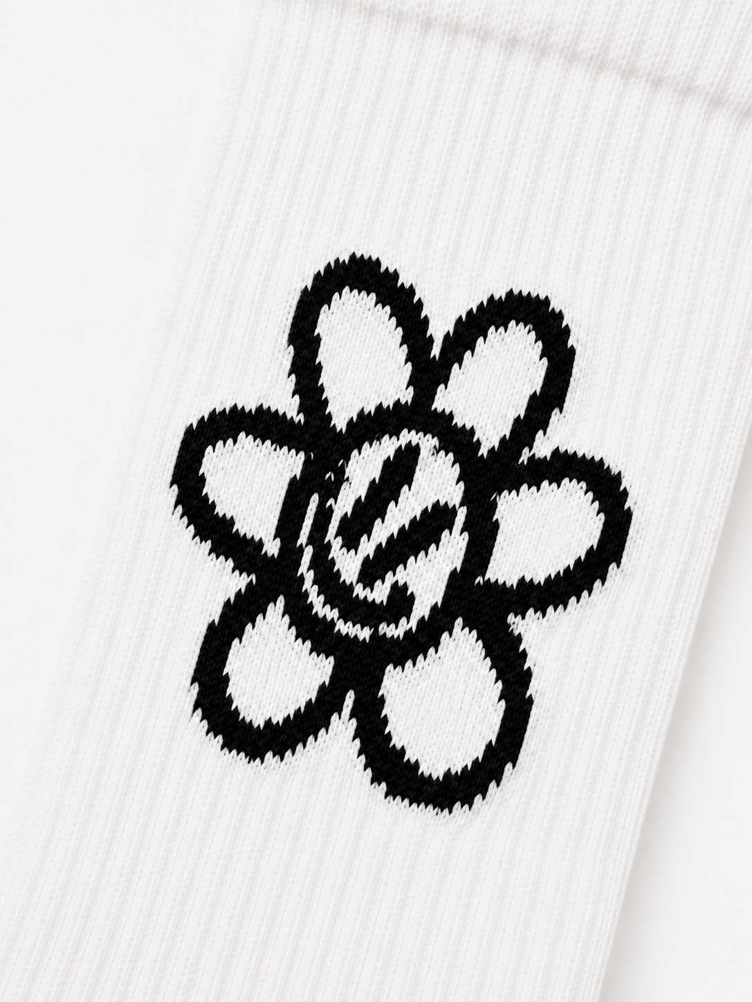 White Crew Socks – Smiley Flower Ribbed Logo Socks | Laboosh™