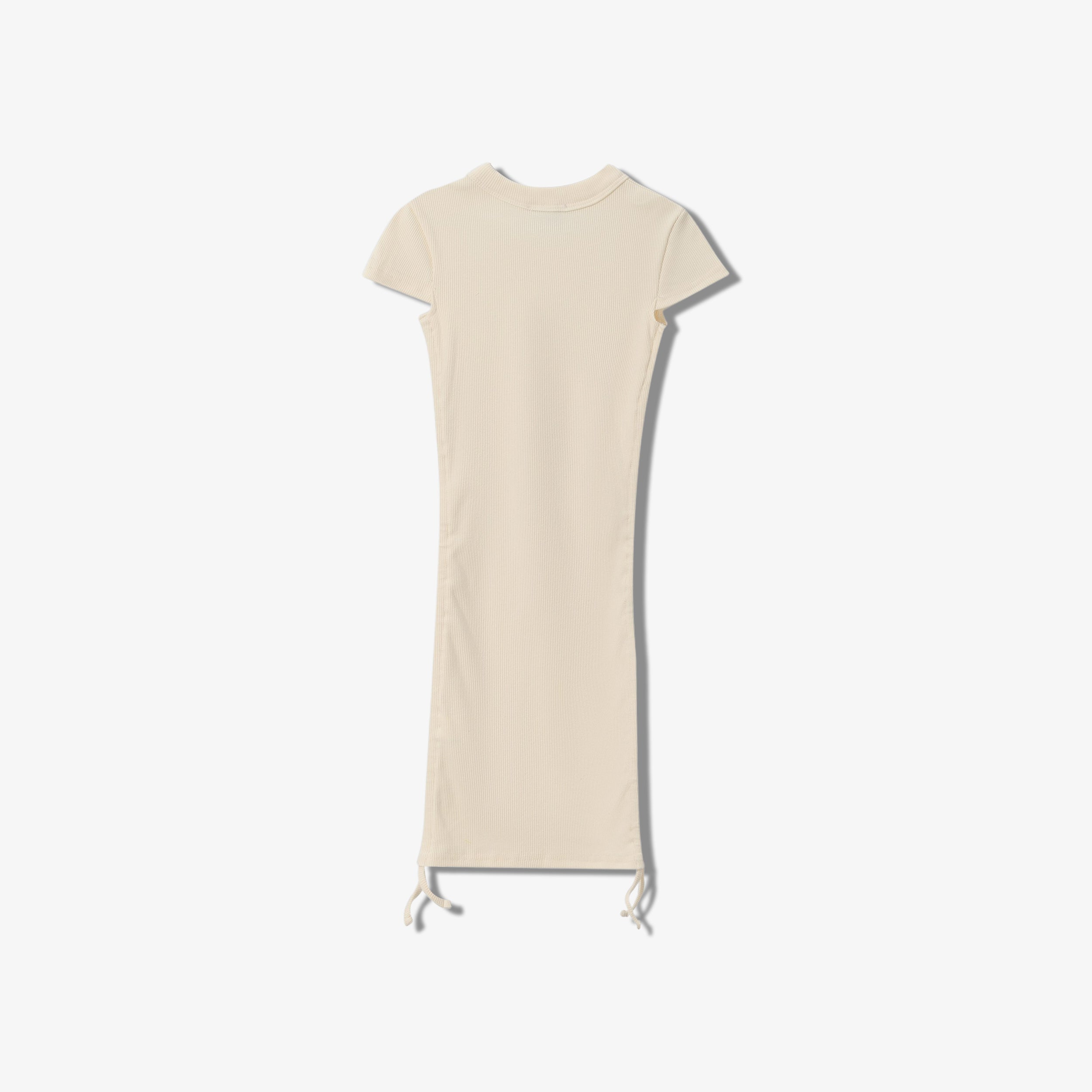ESSENTIAL COTTON RIBBED  SHORT SLEEVE RUCHED DRESS