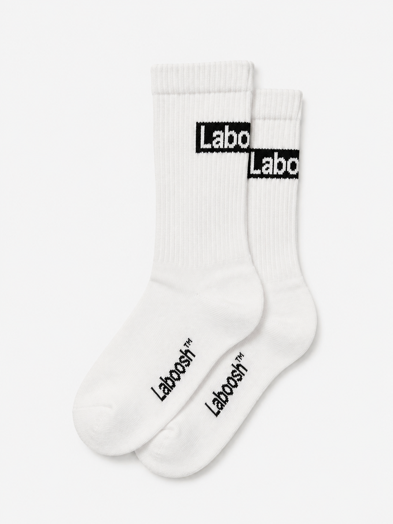 White Crew Socks – Black Box Logo Ribbed Socks | Laboosh™