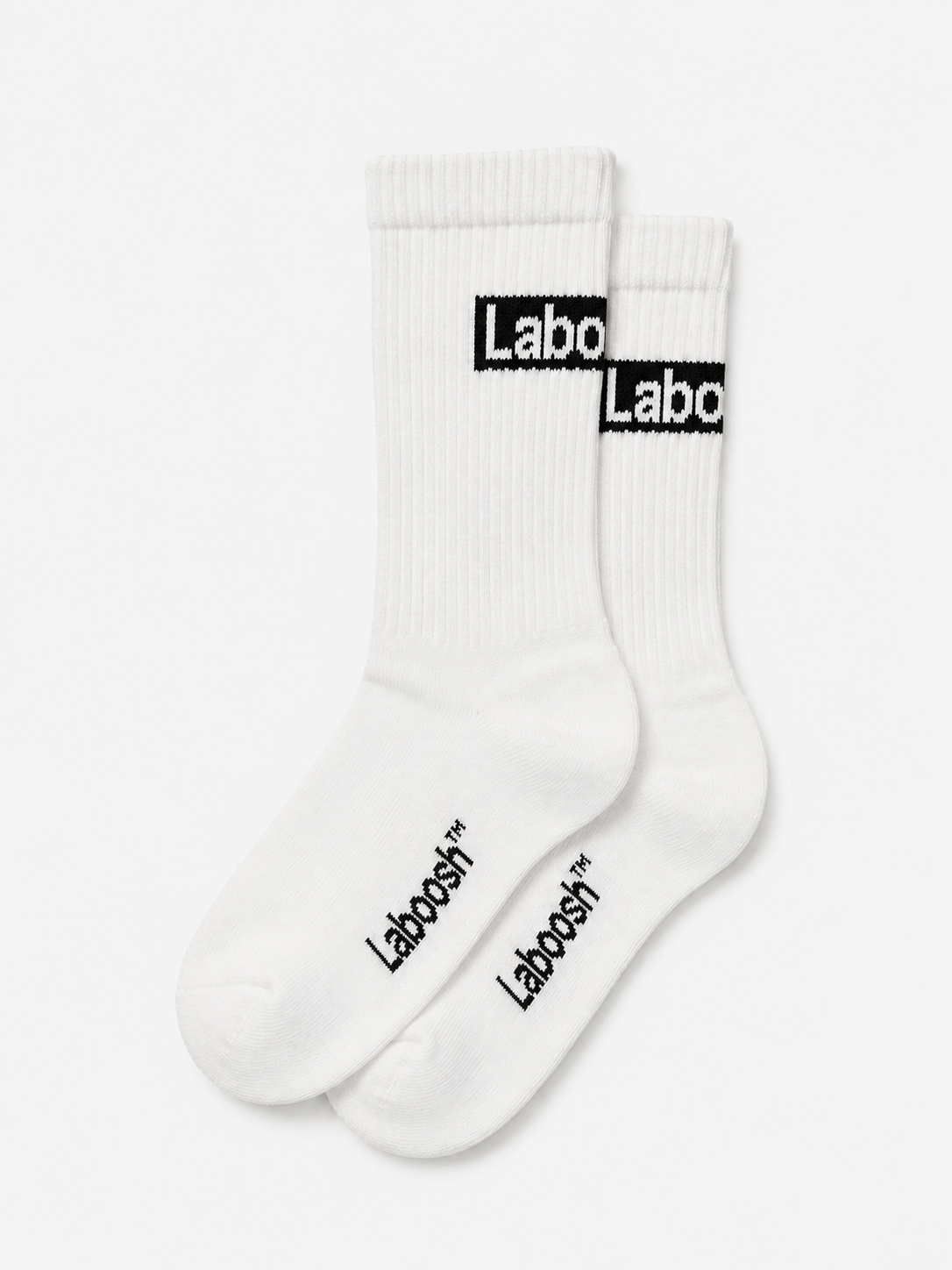 White Crew Socks – Black Box Logo Ribbed Socks | Laboosh™
