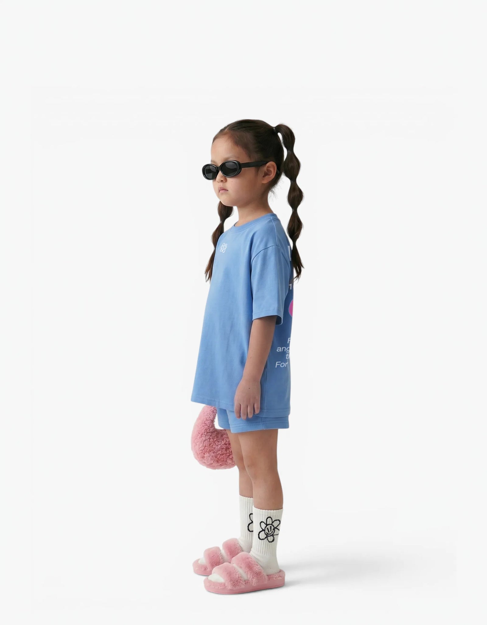 Blue Shorts for girls by Laboosh, side view on a white background
