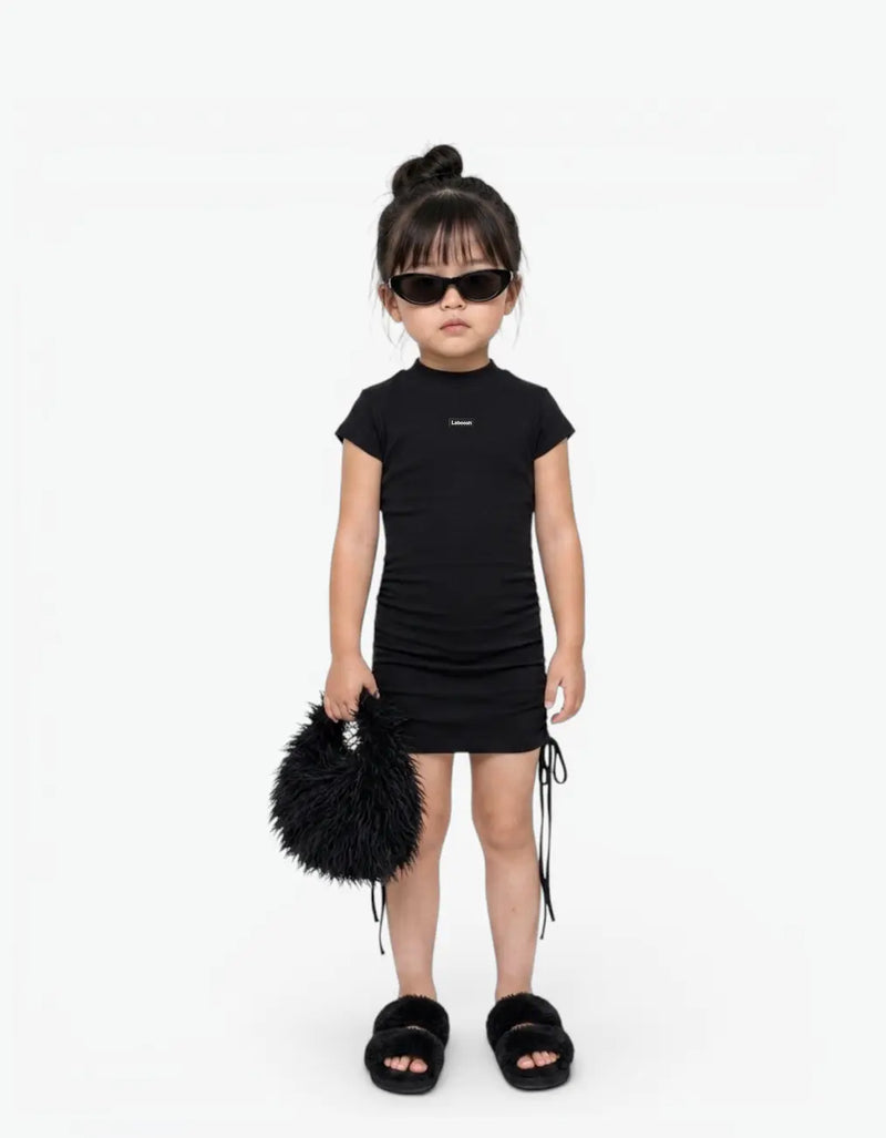 Ribbed Ruched Sleeve Dress, Oreo Cookie