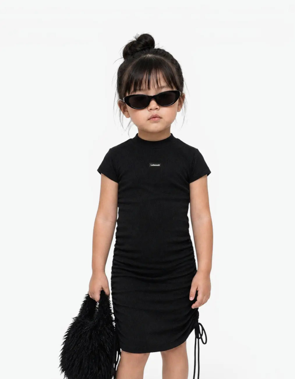 Ribbed Ruched Sleeve Dress, Oreo Cookie