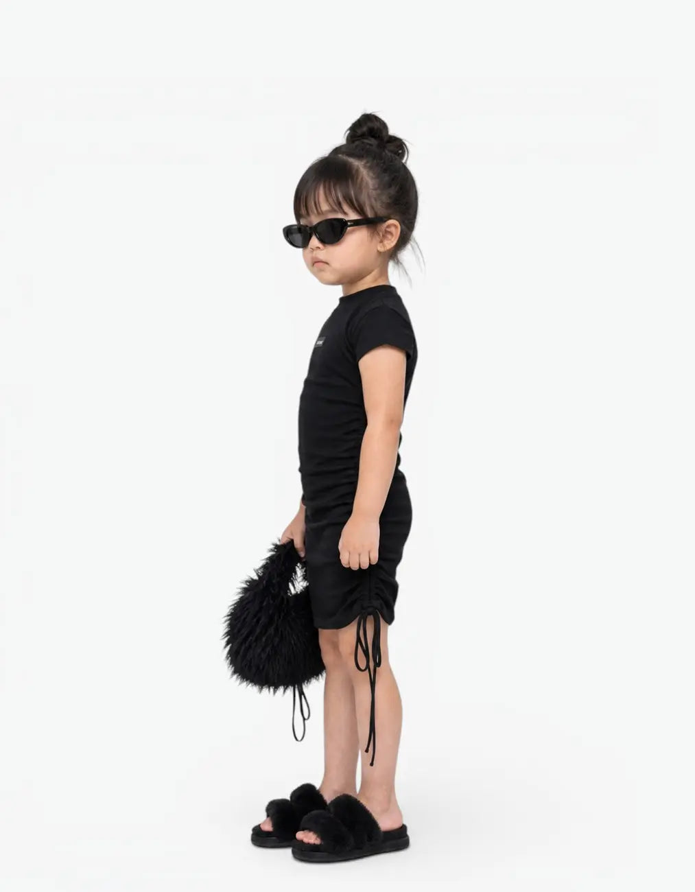 Ribbed Ruched Sleeve Dress, Oreo Cookie