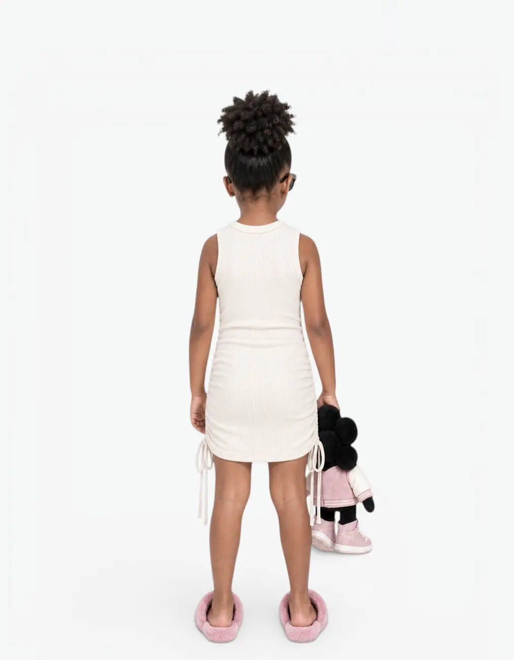 Ribbed Ruched Tank Dress, Coconut Milk