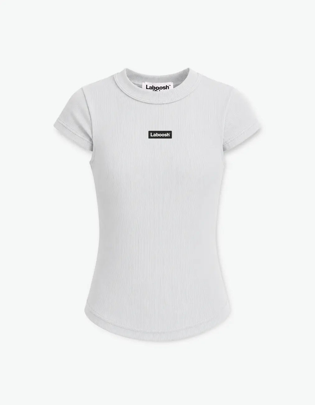 Girl modelling Cream long-sleeve top, front view, Laboosh™ detail on the chest, on a soft white studio background.