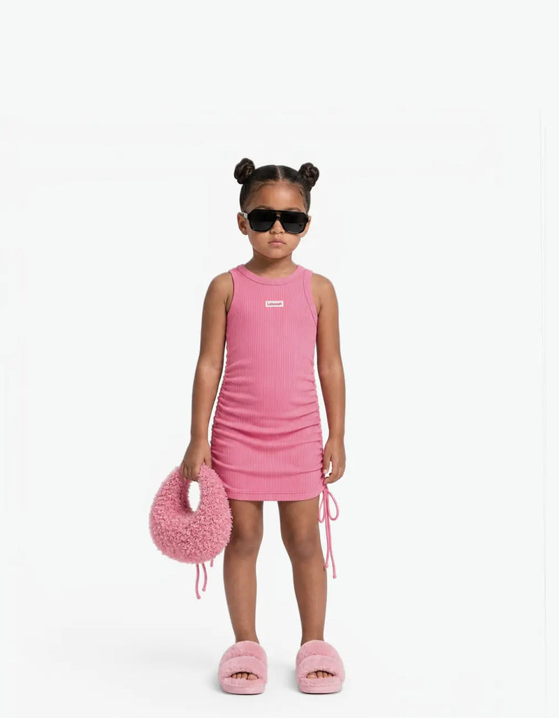 Ribbed Ruched Tank Dress, Pink Lemonade