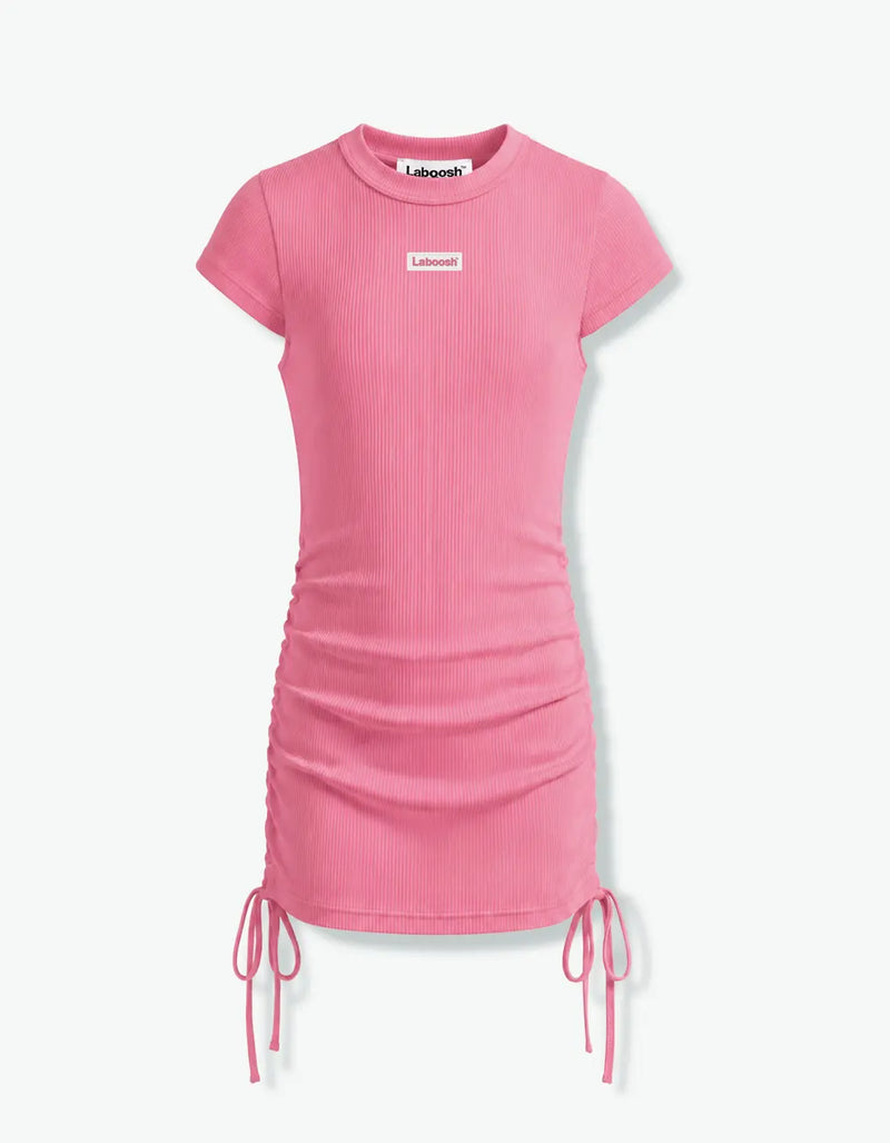 Ribbed Ruched Sleeve Dress, Pink Lemonade — alt view