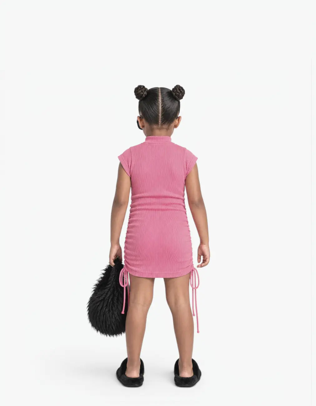 Ribbed Ruched Sleeve Dress, Pink Lemonade