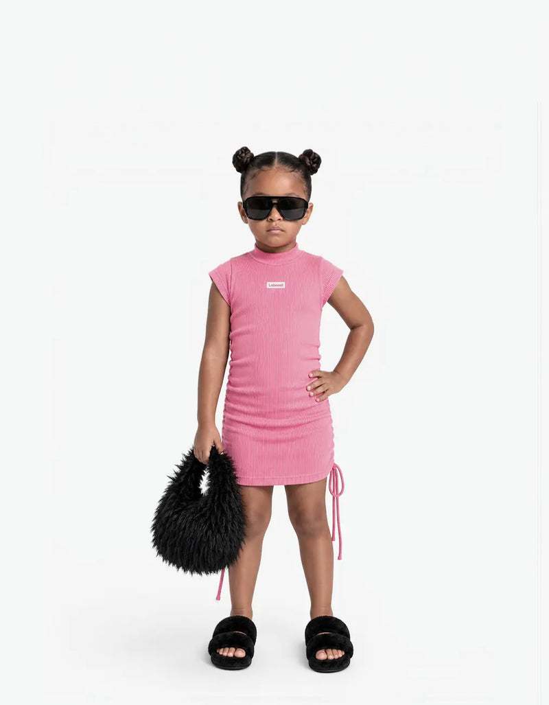 Ribbed Ruched Sleeve Dress, Pink Lemonade