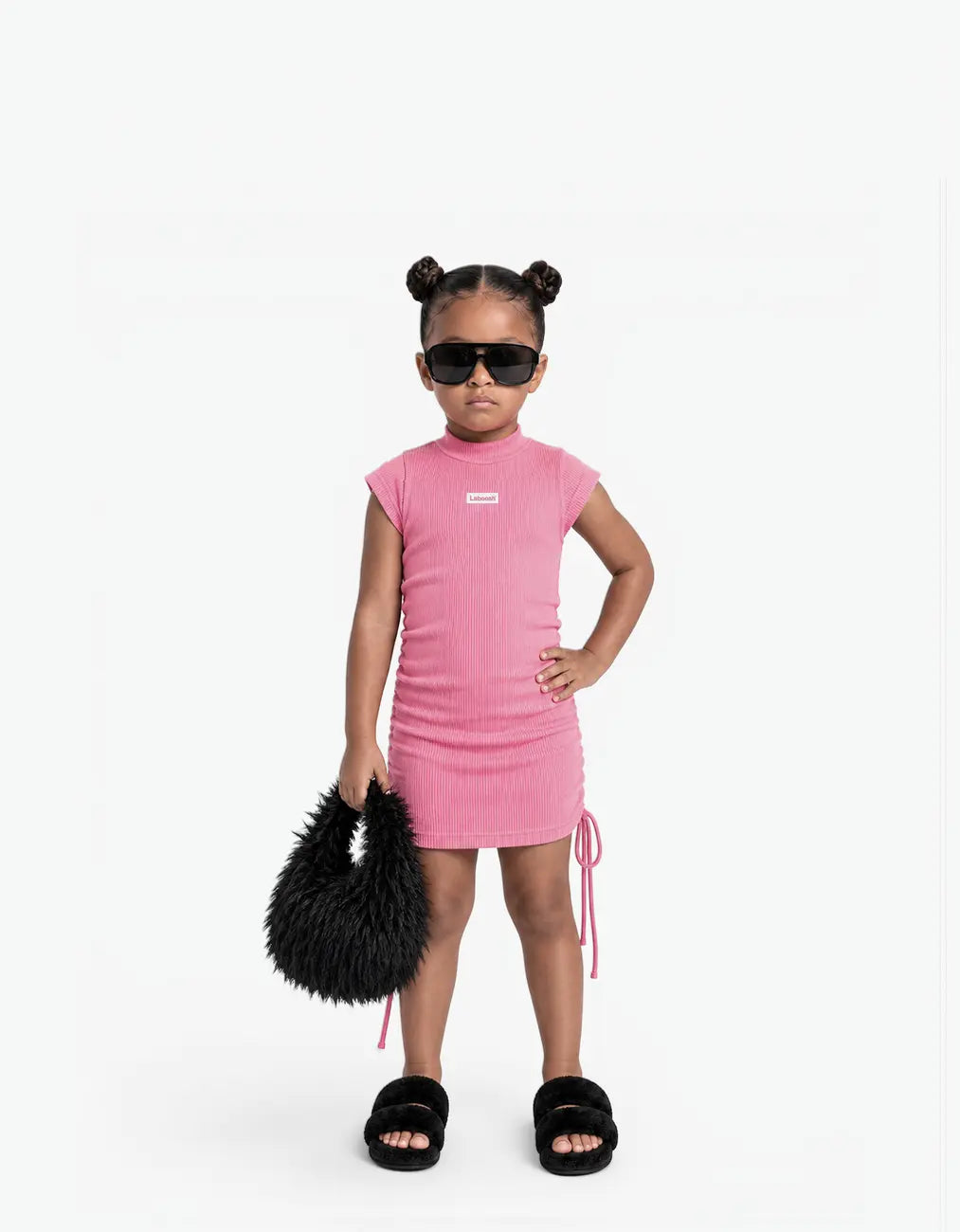 Ribbed Ruched Sleeve Dress, Pink Lemonade