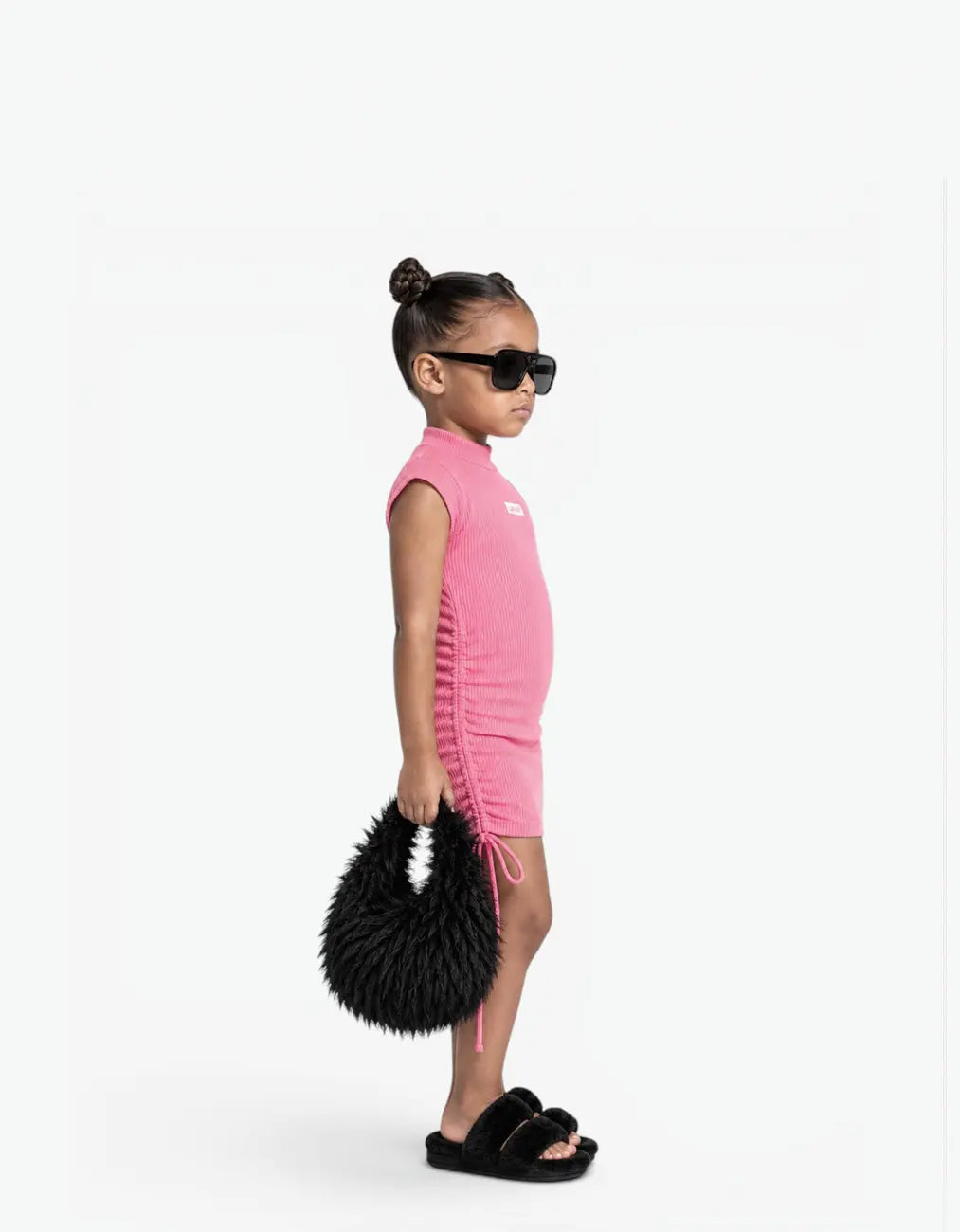 Ribbed Ruched Sleeve Dress, Pink Lemonade