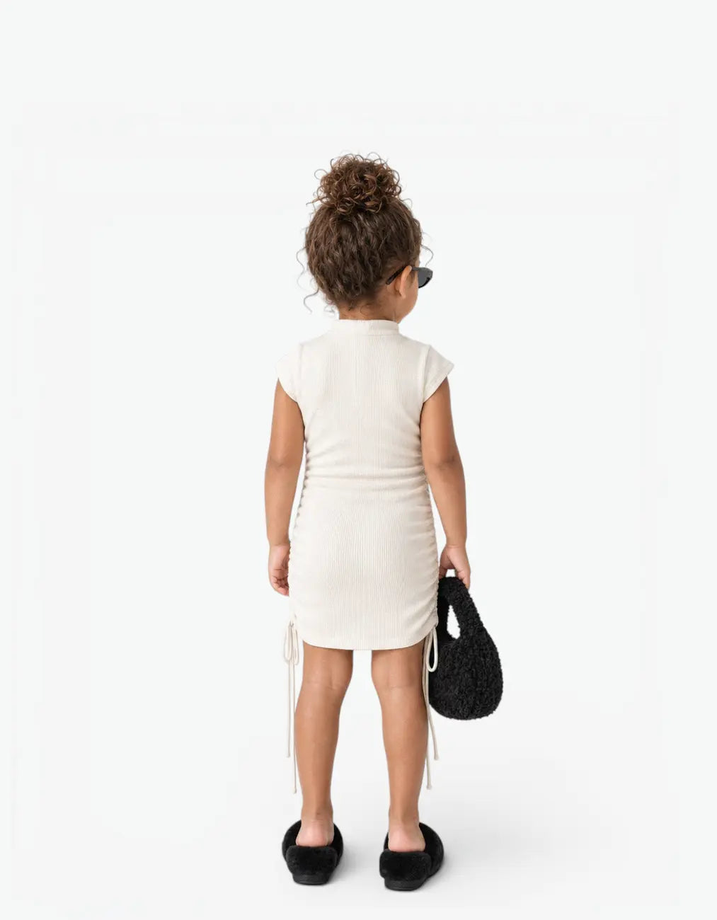 Ribbed Ruched Sleeve Dress, Coconut Milk