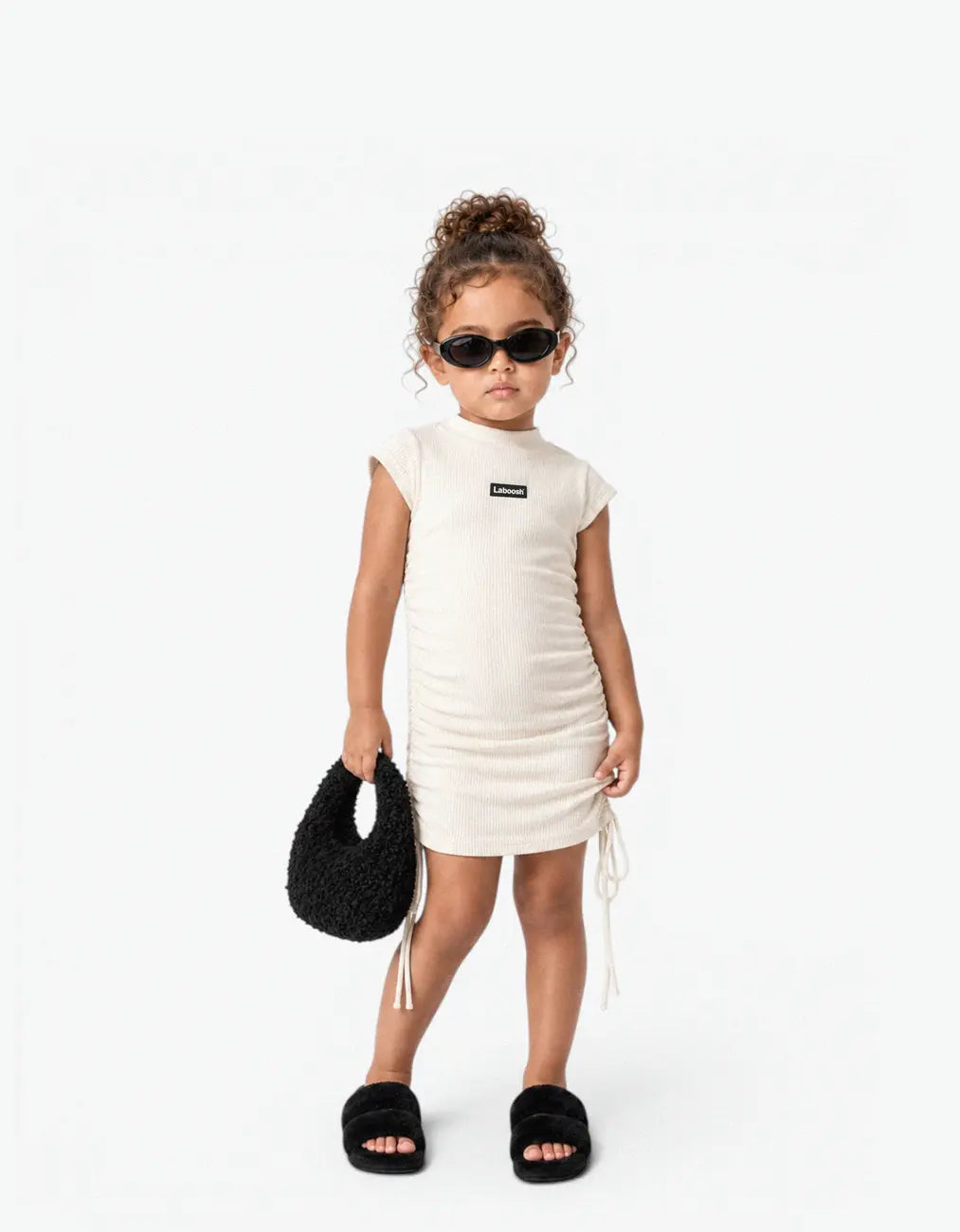 Ribbed Ruched Sleeve Dress, Coconut Milk