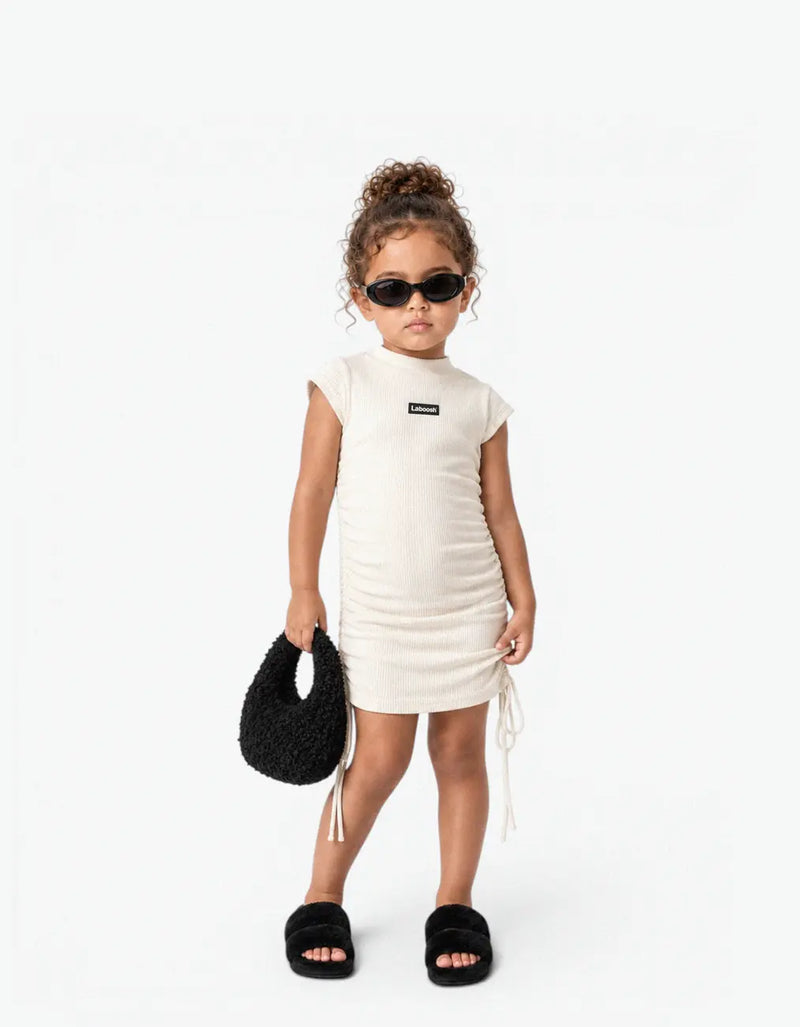 Ribbed Ruched Sleeve Dress, Coconut Milk