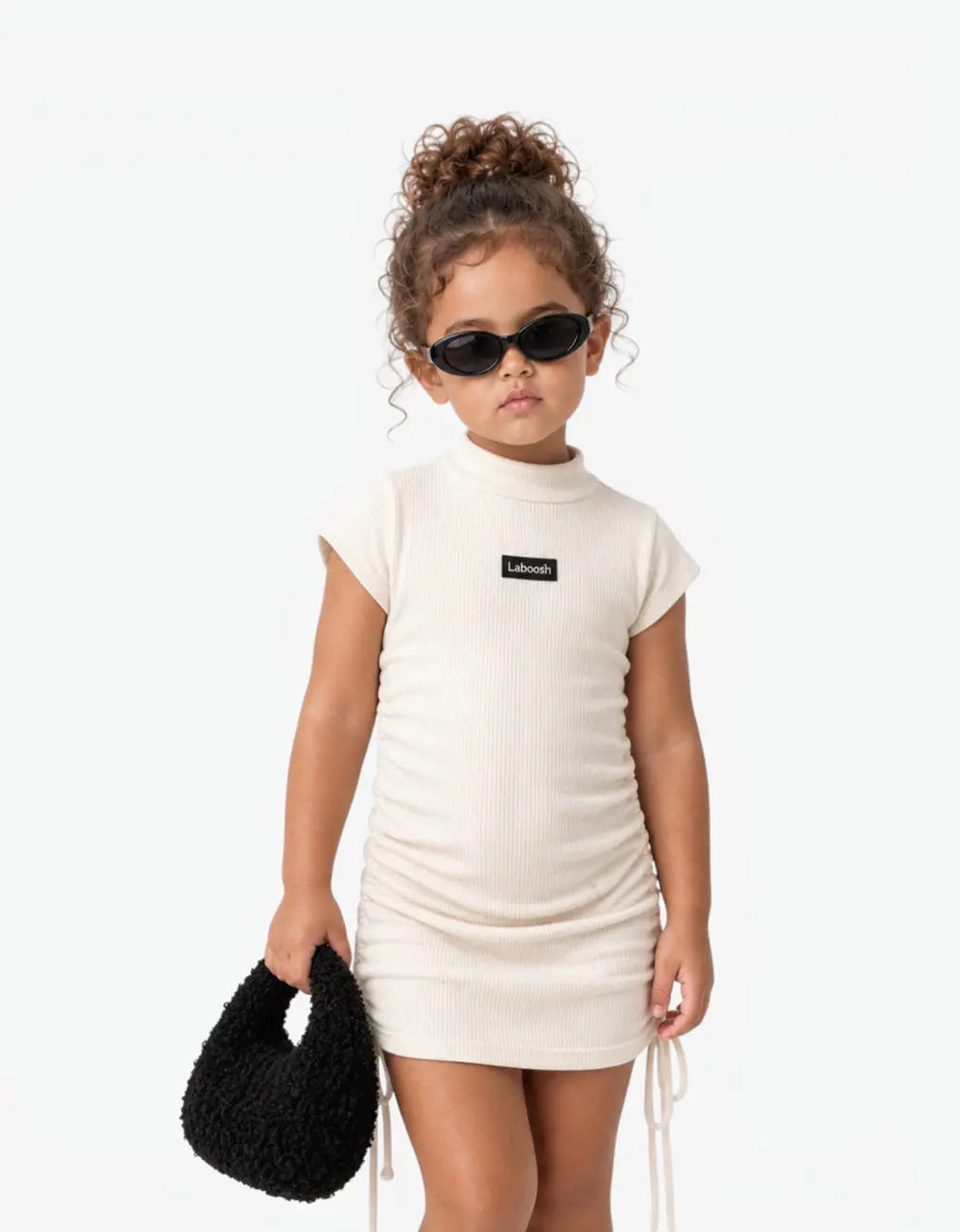 Ribbed Ruched Sleeve Dress, Coconut Milk