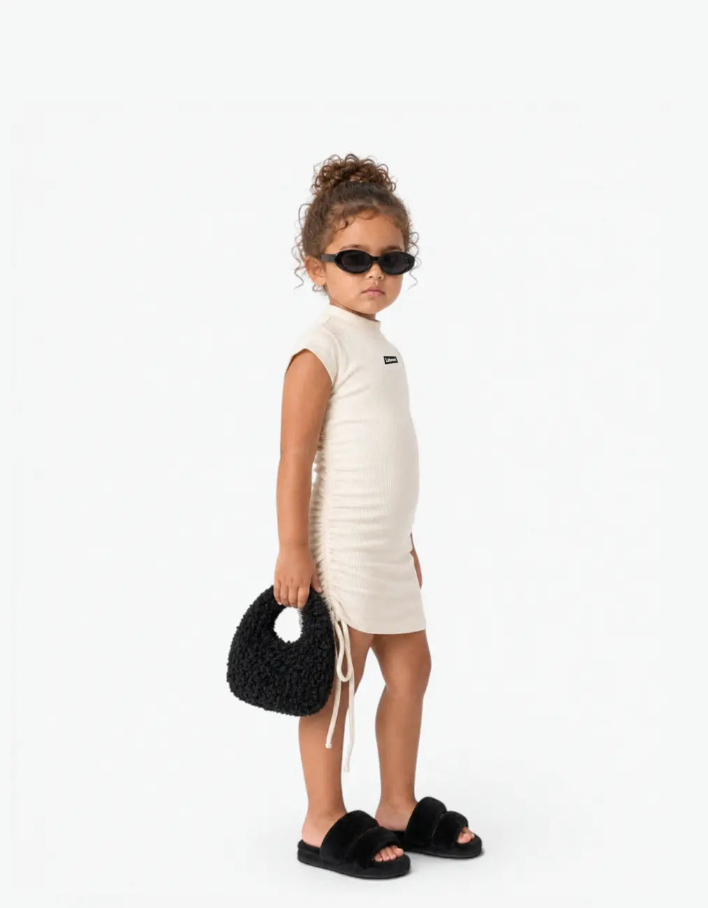 Ribbed Ruched Sleeve Dress, Coconut Milk