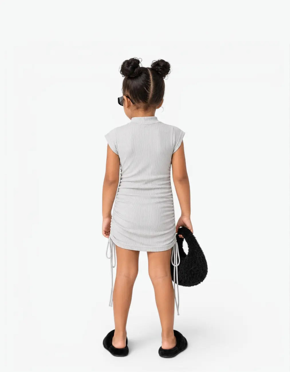 Ribbed Ruched Sleeve Dress, Cloud