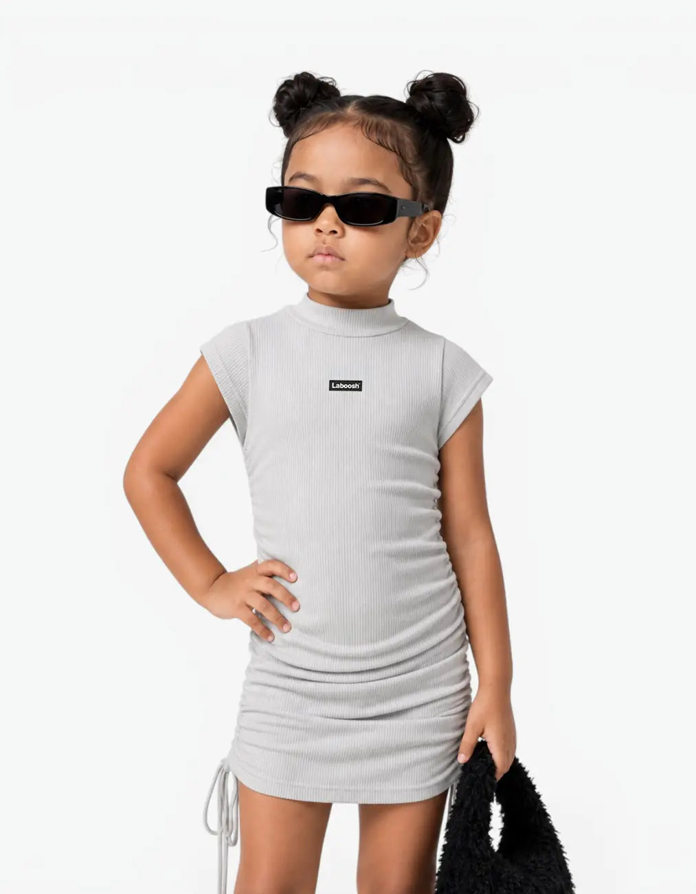 Ribbed Ruched Sleeve Dress, Cloud