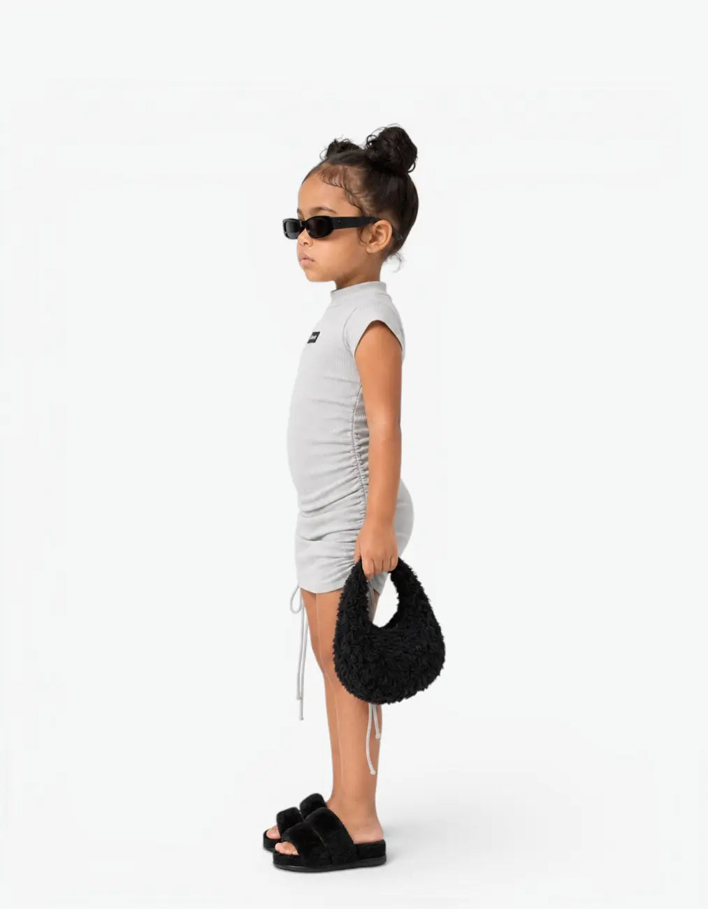 Ribbed Ruched Sleeve Dress, Cloud