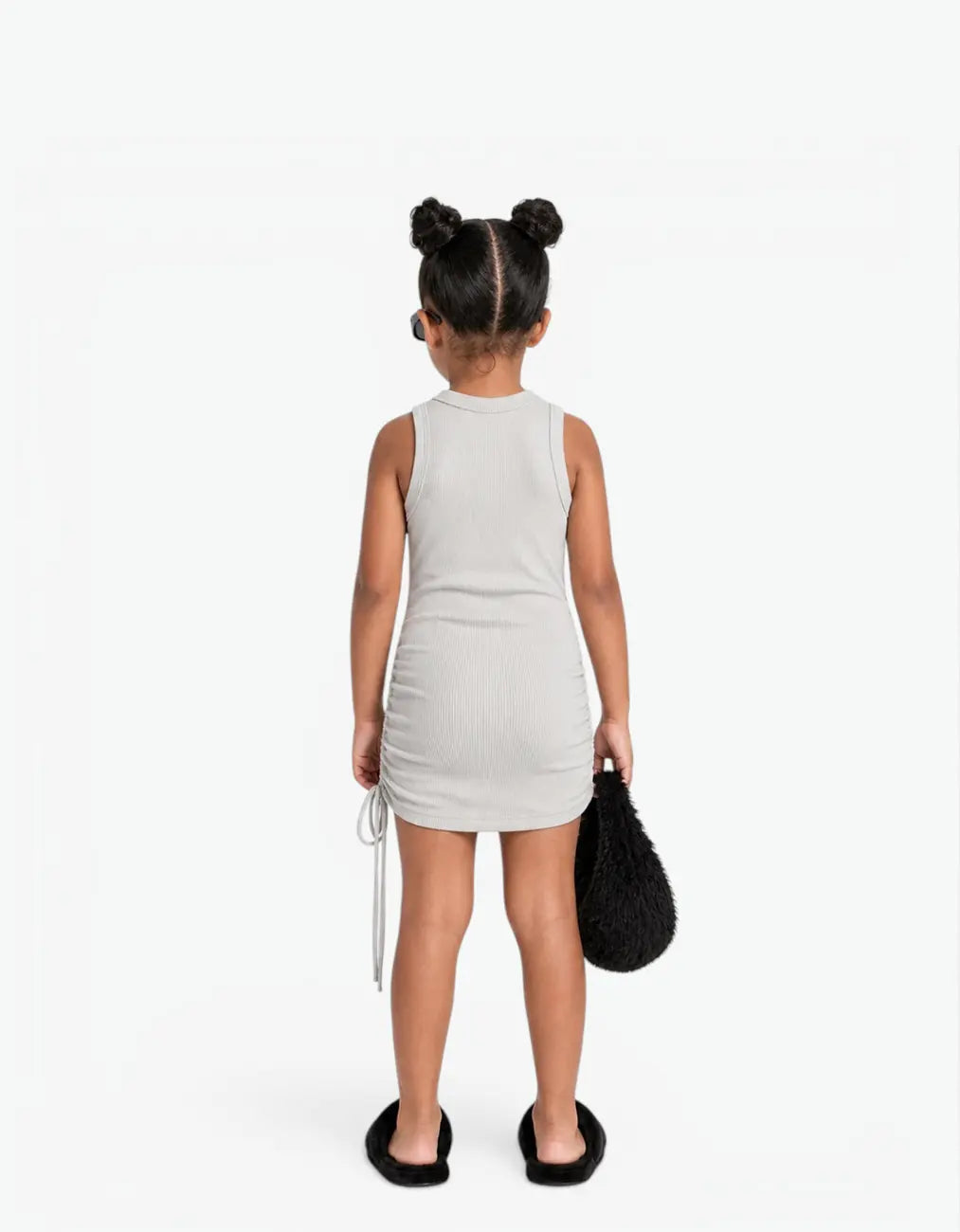 Ribbed Ruched Tank Dress, Cloud