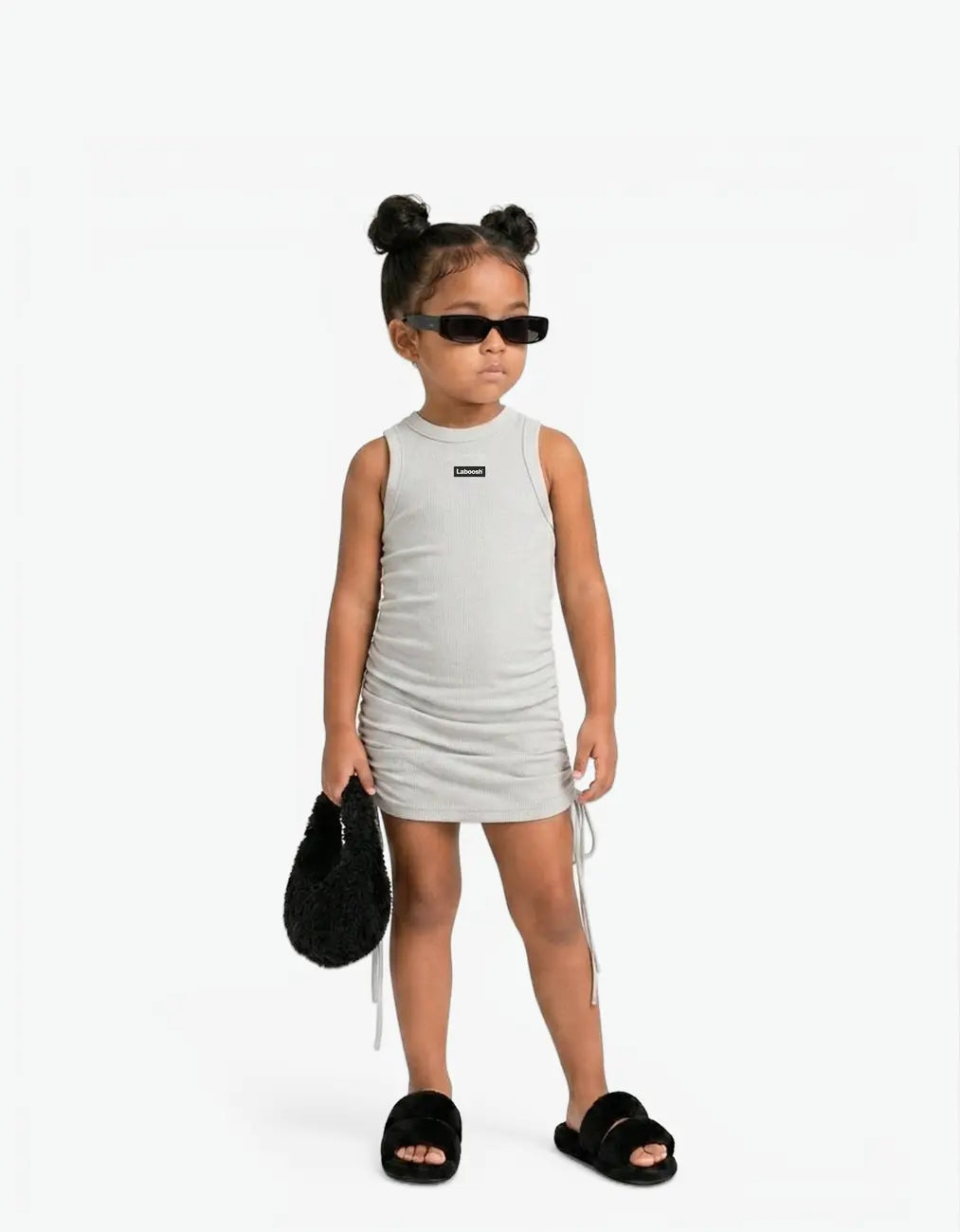 Ribbed Ruched Tank Dress, Cloud