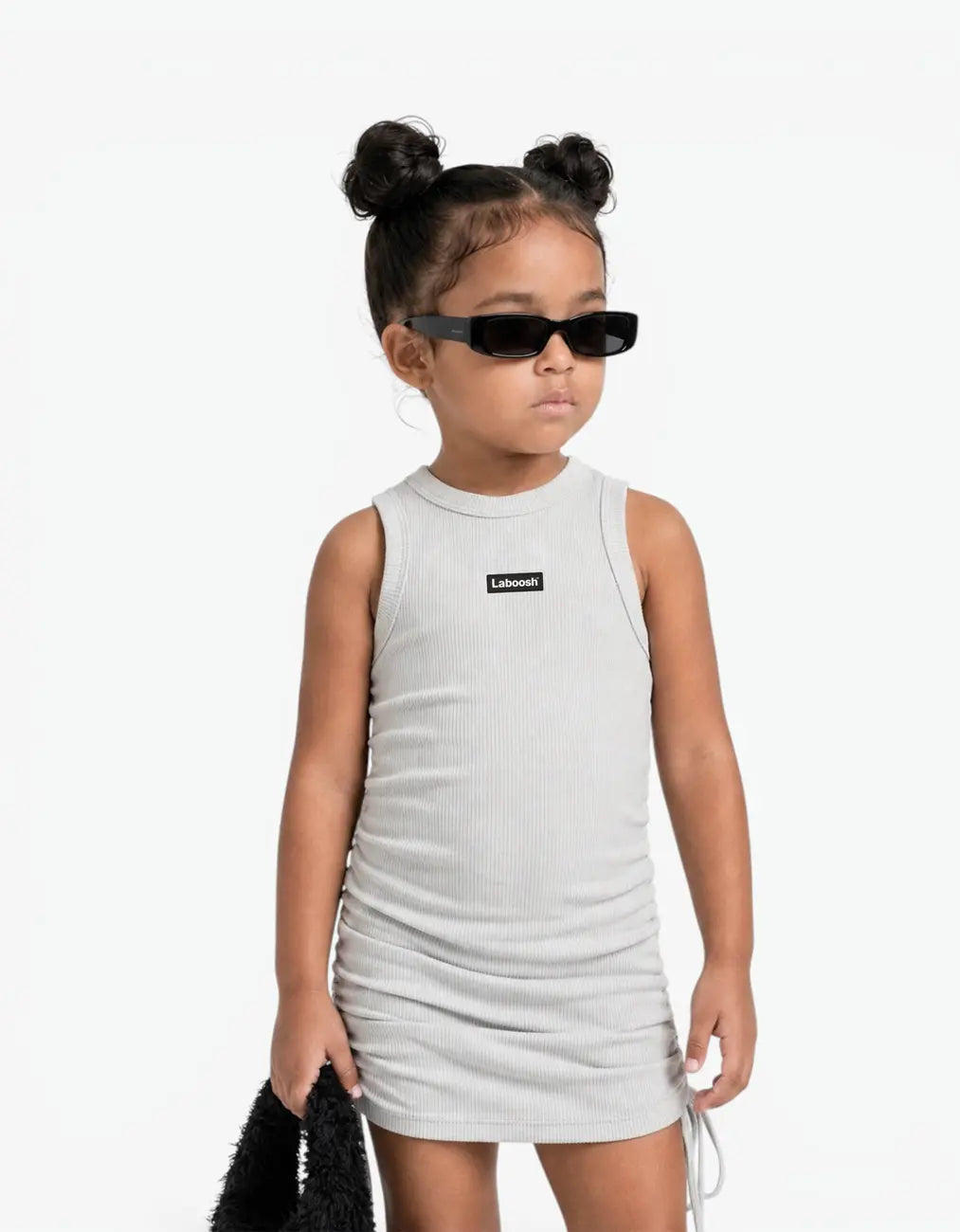 Ribbed Ruched Tank Dress, Cloud