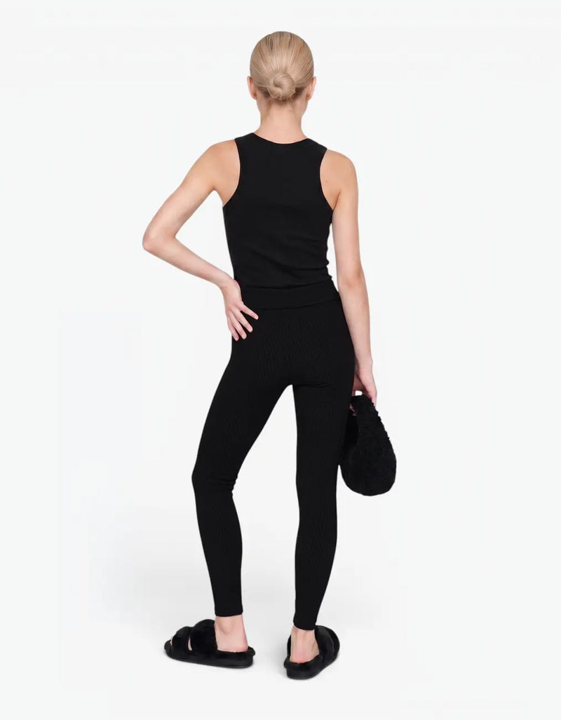 Black ribbed tank top for girls by Laboosh™, back view, sleeveless ribbed-knit tank with matching black ribbed leggings, shown on a white background — alt view