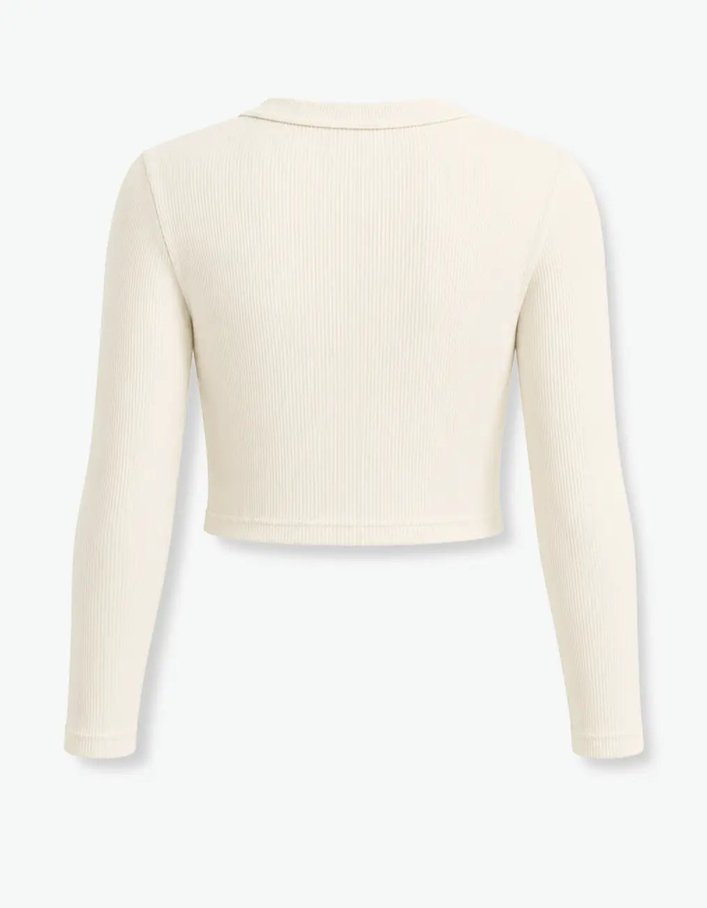 Cream ribbed crop top for girls by Laboosh™, flat back product shot of the long-sleeve ribbed-knit cropped top on a white background