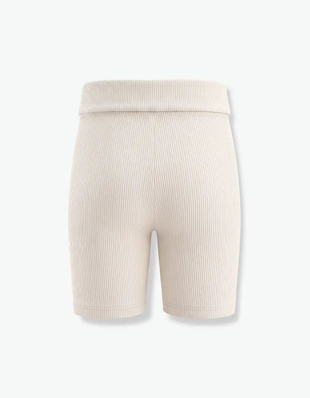 Cream ribbed biker leggings for girls, flat back product view on white background